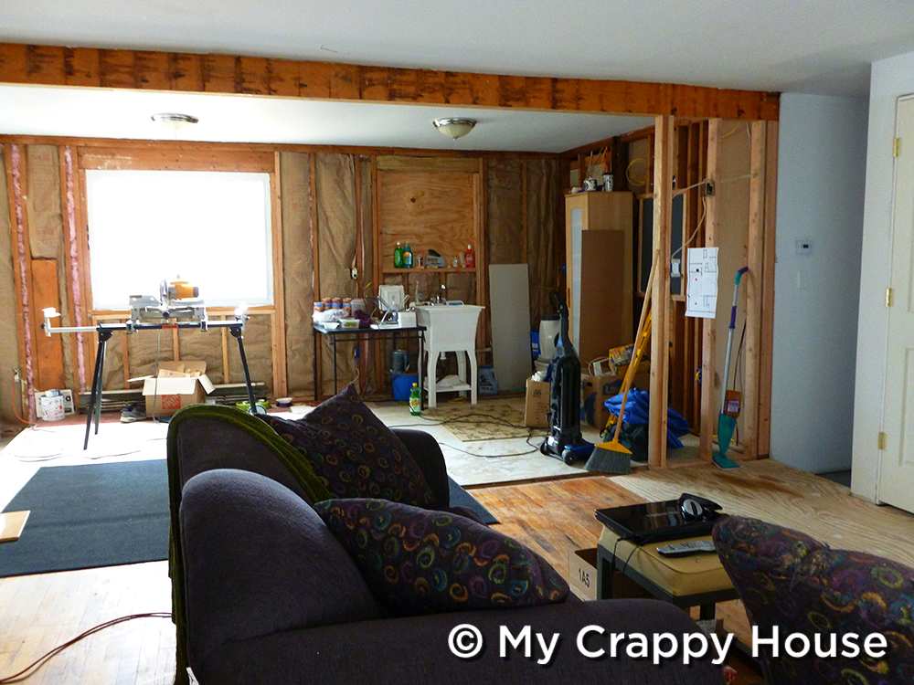 Looking into kitchen after load bearing wall removal