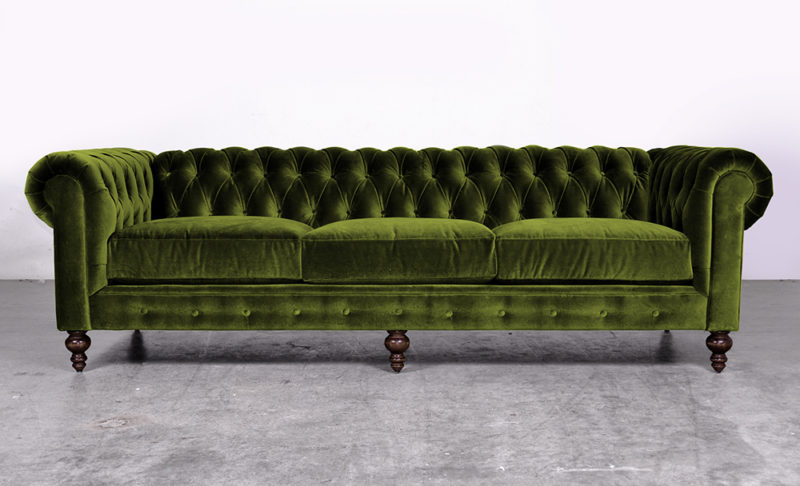 A green, tufted Chesterfield from the Comfortable Couch Company