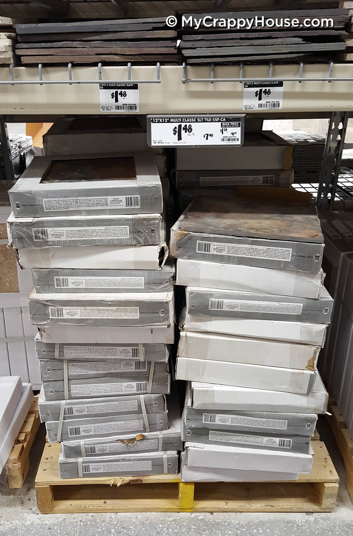 Boxes of slate tile on the shelf at Home Depot