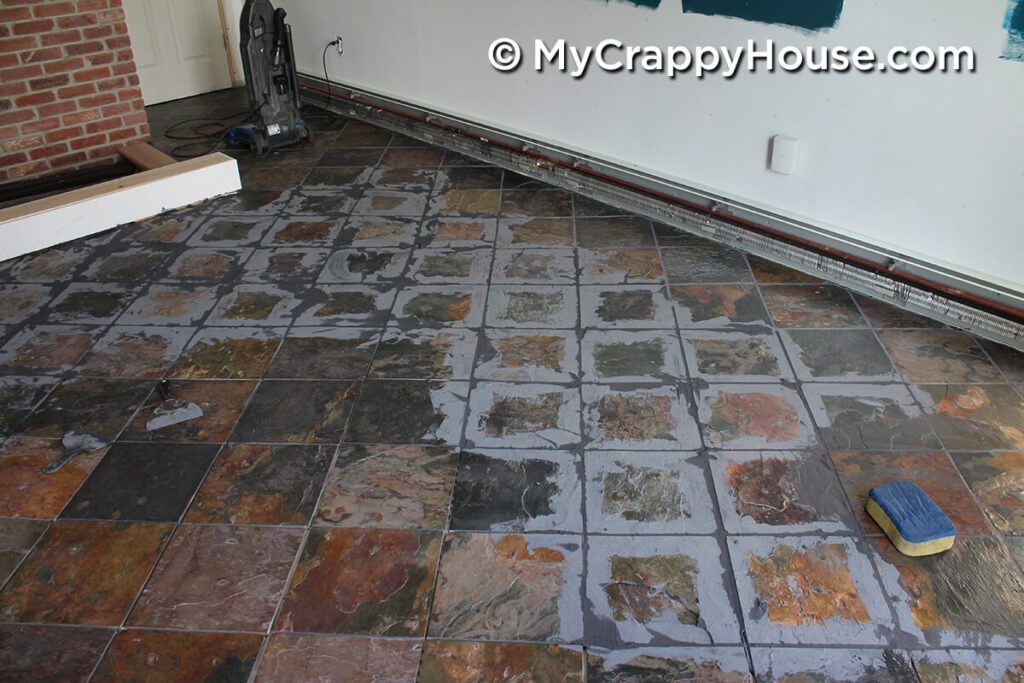 Grout haze on slate tile floor