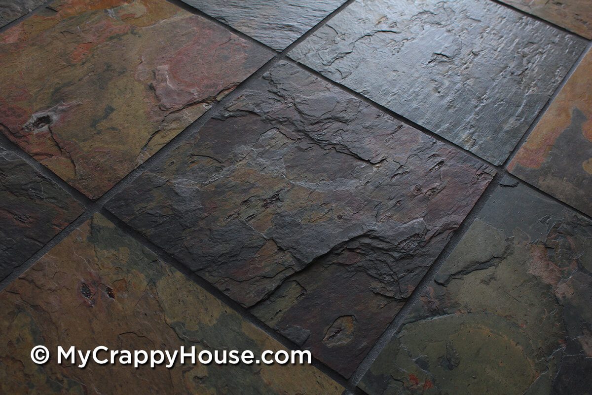 Close up of slate tiles to see how bumpy