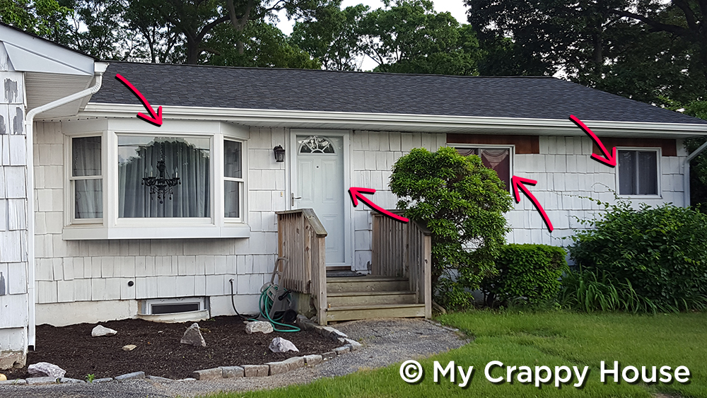 Arrows pointing to window trim