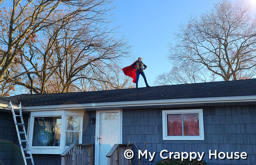 Superhero on a roof ranch house