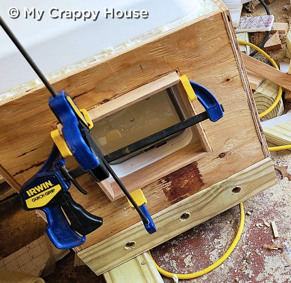 Door frame clamped and glued