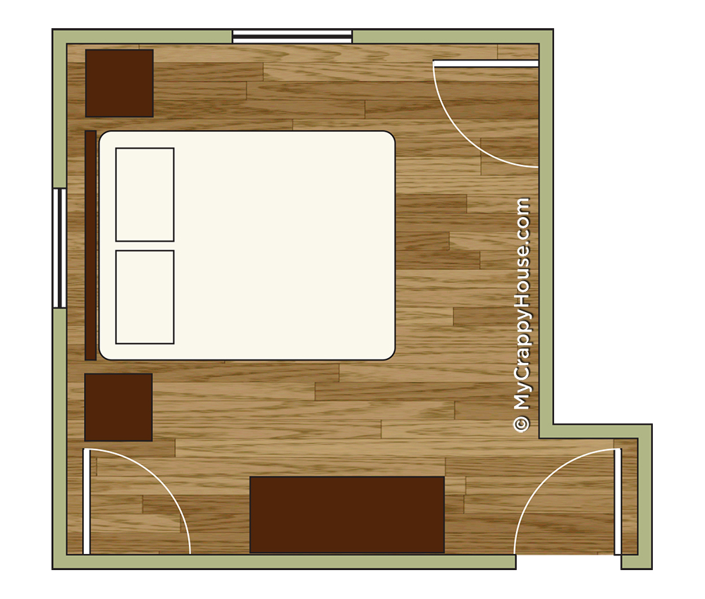 Bedroom floor plan with the best option for where to put the bed