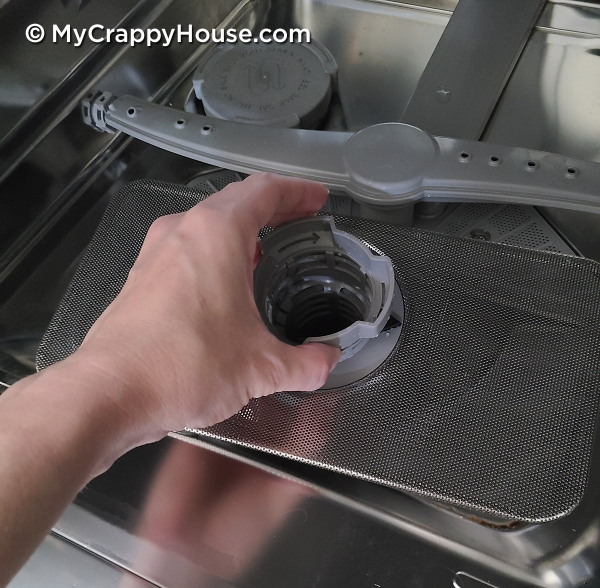 Taking off dishwasher filter cover